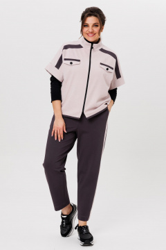 Базовый женский брючный комплект с жилетом и укороченными брюками Michel chic 1410 пудра,графит - фото 1
