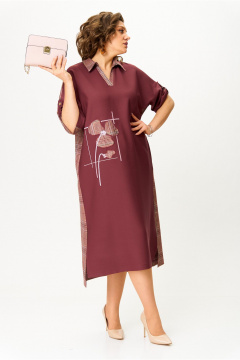 Демисезонное платье casual с вышивкой и карманами Michel chic 2134/1 брусничный - фото 4