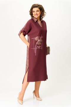 Демисезонное платье casual с вышивкой и карманами Michel chic 2134/1 брусничный - фото 3