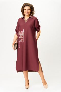 Демисезонное платье casual с вышивкой и карманами Michel chic 2134/1 брусничный - фото 1