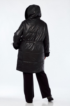 Черное демисезонное пальто с капюшоном и рельефными швами Диомант 2040 черный - фото 4