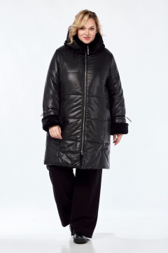 Черное демисезонное пальто с капюшоном и рельефными швами Диомант 2040 черный - фото 1