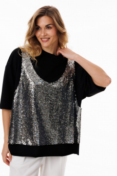 Белый и серый блузон oversize с пайетками на тянущейся основе Ларс Стиль 1054 - фото 1