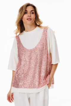 Розовый и молочный блузон металлик oversize из мерцающего трикотажа Ларс Стиль 1055 - фото 3