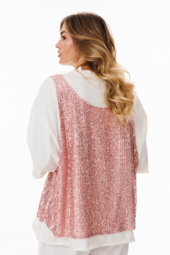 Розовый и молочный блузон металлик oversize из мерцающего трикотажа Ларс Стиль 1055 - фото 2
