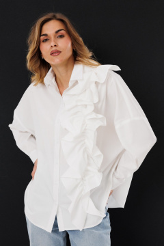 Белая блуза свободного силуэта с асимметричной рюшей и кокеткой Ларс Стиль 1057 - фото 1