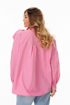 Розовая блуза рубашечного кроя из хлопка с манжетами и складками Ларс Стиль 1058 - фото 2