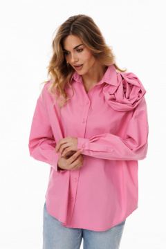 Розовая блуза рубашечного кроя из хлопка с манжетами и складками Ларс Стиль 1058 - фото 1