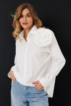 Белая рубашка из хлопка с кокетками и складками Ларс Стиль 1059 - фото 4