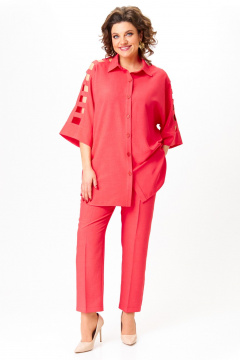 Костюм из текстиля с рубахой и брюками ANASTASIA MAK 1235 рубиновый - фото 1