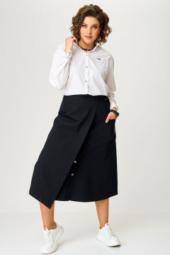 Блуза и юбка с воротником и складками Aira Style 24119 бело-черный - фото 1