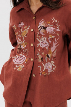 Льняной костюм с брюками-палаццо для городских повседневных образов Ma Сherie 3123 терракот - фото 4