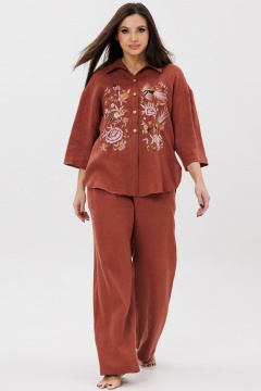 Льняной костюм с брюками-палаццо для городских повседневных образов Ma Сherie 3123 терракот - фото 1