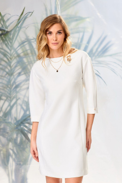 Демисезонное платье из текстиля с съемным поясом Laikony L-082 молочное - фото 2