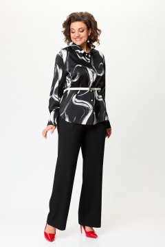 Блуза демисезонная из вискозы с классическим кроем AMUARt 1026 черно-белый - фото 2