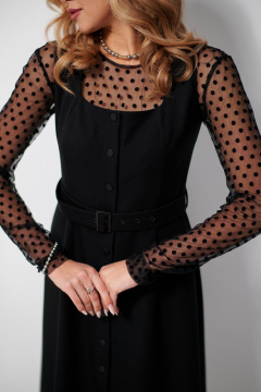 Черная блуза из сетки с жатым эффектом и длинными рукавами AMUAR 1027 черный - фото 2