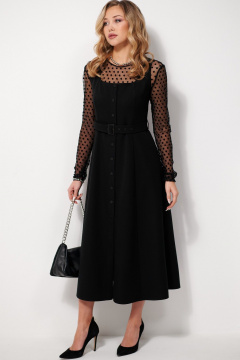 Черная блуза из сетки с жатым эффектом и длинными рукавами AMUAR 1027 черный - фото 1