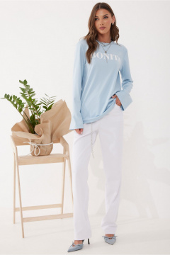 Джемпер из вискозы и трикотажа с дизайнерской печатью Lyushe 4058 голубой - фото 5