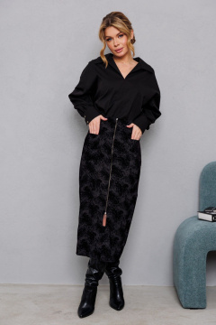 Черная юбка с фактурным рисунком и молнией спереди AMORI 3134 чёрный - фото 3