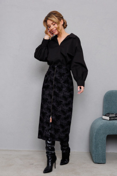 Черная юбка с фактурным рисунком и молнией спереди AMORI 3134 чёрный - фото 2