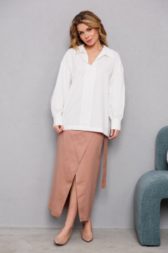 Юбка джинсовая на запах с поясом и пуговицей AMORI 3135 бежевый - фото 3