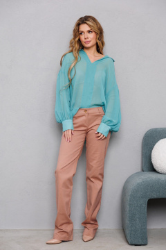 Блуза текстильная с рукавами и широкими манжетами AMORI 6466 бирюза - фото 3