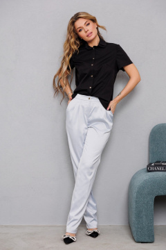 Хлопковая блуза с двухслойным воротником в виде лепестков AMORI 6468 чёрный - фото 5