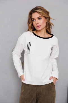 Блуза трикотажная из хлопка с контрастной отделкой AMORI 6471 молоко - фото 1