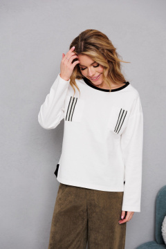 Блуза трикотажная из хлопка с контрастной отделкой AMORI 6471 молоко - фото 2