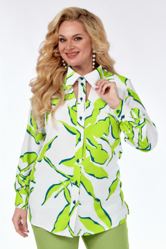 Блуза из нежной ткани с бантовой складкой и асимметричным низом Элль-стиль 2265а/4 лайм_принт - фото 1