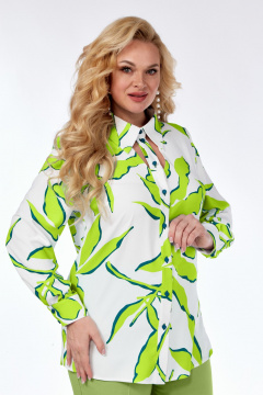 Блуза из нежной ткани с бантовой складкой и асимметричным низом Элль-стиль 2265а/4 лайм_принт - фото 2