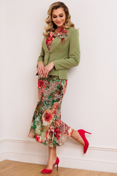 Платье из шифона и текстиля с съемным жакетом и декоративным цветком Мода Юрс 2823 олива - фото 2