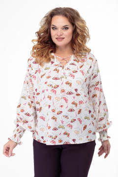 Блуза свободного силуэта с шнуровкой, демисезон Anelli 941 красные_бабочки - фото 3