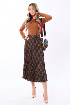 Демисезонная блуза и юбка плиссированные со складками Golden Valley 6679-1 коричневый - фото 1