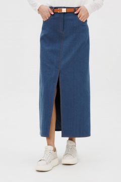 Джинсовая юбка-А-силуэт макси с разрезом и карманами Fantazia Mod 5085 - фото 4