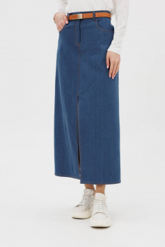 Джинсовая юбка-А-силуэт макси с разрезом и карманами Fantazia Mod 5085 - фото 3