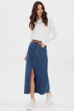 Джинсовая юбка-А-силуэт макси с разрезом и карманами Fantazia Mod 5085 - фото 1