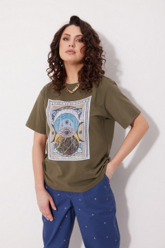 Стильная футболка с дизайнерскими печатями из трикотажа MG Wear 2263 хаки - фото 1