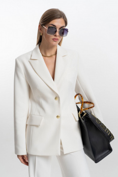 Молочный костюм: свободные брюки и жакет из текстиля с складками SILVERSPICE S-1529 молоко - фото 2