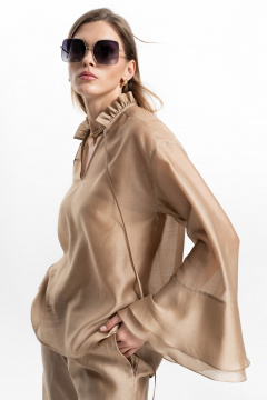 Блуза из легкого текстиля с рюшей и длинным рукавом SILVERSPICE S-7509 - фото 1