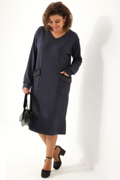 Платье из трикотажа с V-образным вырезом и металлизированной тесьмой BegiModa 1044 графит - фото 4