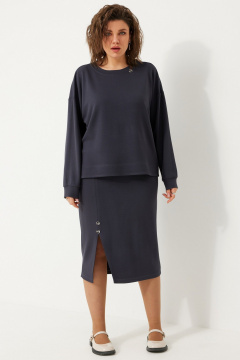 Комплект из трикотажного свитшота и юбки с металлическими элементами BegiModa 3086 графит - фото 3