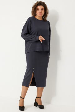 Комплект из трикотажного свитшота и юбки с металлическими элементами BegiModa 3086 графит - фото 2