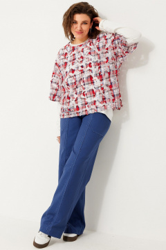 Свободная сетчатая блуза из хлопка для летних и многослойных образов BegiModa 4119 красная клетка - фото 4