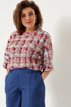 Свободная сетчатая блуза из хлопка для летних и многослойных образов BegiModa 4119 красная клетка - фото 1