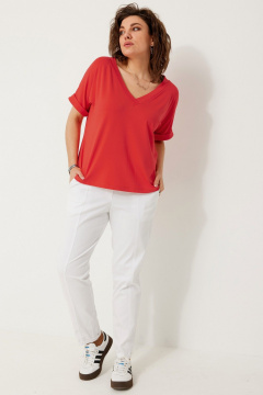 Полуприлегающая трикотажная блуза с коротким рукавом для стильных лугов BegiModa 4120 коралл - фото 2