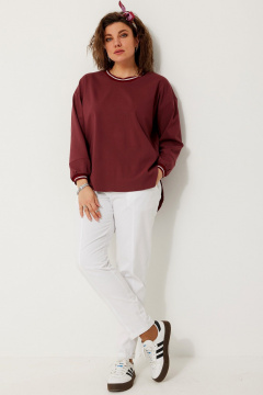 Спортивная трикотажная блуза с контрастными деталями для casual образа BegiModa 4121 бордо - фото 1