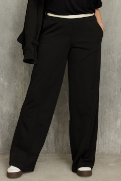 Свободные джинсовые брюки-палаццо с контрастным поясом для ежедневных образов BegiModa 6061 чёрный - фото 2