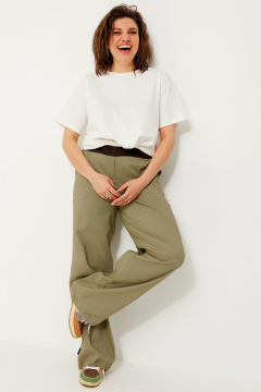 Свободные текстильные брюки с эластичным поясом и контрастными вставками BegiModa 6063 олива - фото 5