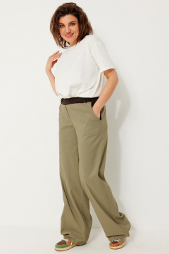 Свободные текстильные брюки с эластичным поясом и контрастными вставками BegiModa 6063 олива - фото 4